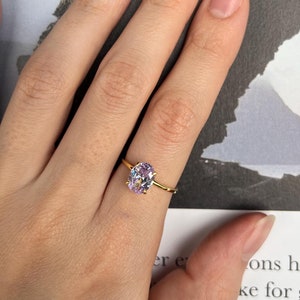 Alexandrite Solitaire Ring, Oval Cut Ring, June Birthstone Ring, Gold Engagement Ring, Sterling Silver Ring, Promise Ring, Christmas Gift