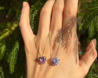 Alexandrite Heart Cut Necklace, June Birthstone Necklace, Gold Engagement Necklace, 925 Sterling Silver Necklace, Valentine&#39;s Day Gift