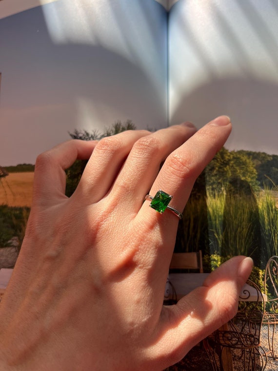 Emerald Solitaire Ring, Emerald Cut Ring, May Birthstone Ring, Gold Engagement Ring, Sterling Silver Ring, Promise Ring, Christmas Gift