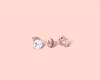 Diamond Stud Earrings, Round Cut Earrings, April Birthstone Earrings, Minimalist Earrings, Sterling Silver Earrings, Solid Gold Earrings