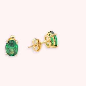 Emerald Oval Stud Earrings, May Birthstone Earrings, Oval Cut Earrings, Minimalist Earrings, Silver Earrings, Solid Gold Earrings