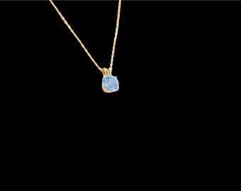 Blue Topaz Solitaire-ketting, ronde ketting, ketting geboortesteen december, gouden verlovingsketting, 925 sterlingzilveren ketting