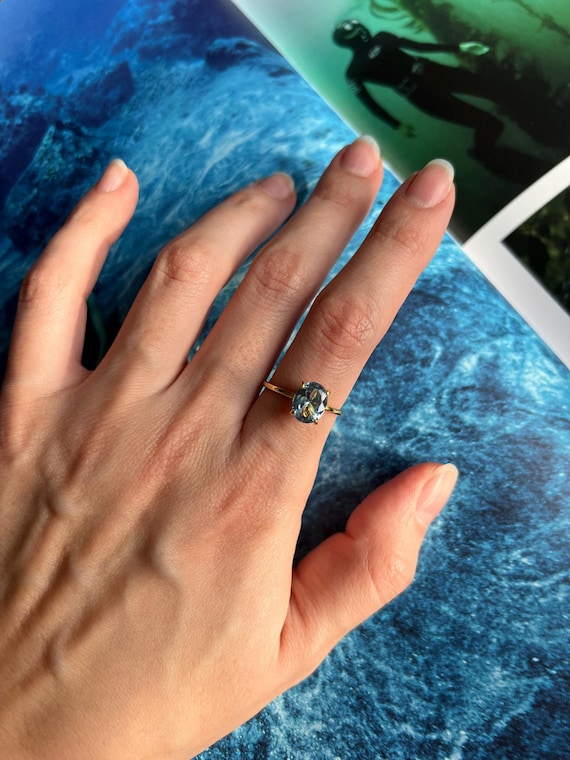 Aquamarine Solitaire Ring, Oval Cut Ring, March Birthstone Ring, Gold Engagement Ring, Sterling Silver Ring, Promise Ring, Christmas Gift