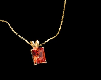 Garnet Solitaire Necklace, Emerald Cut Necklace, January Birthstone Necklace, Gold Engagement Necklace, 925 Sterling Silver Necklace