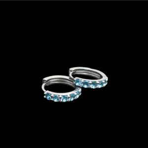 Aquamarine Hoops Earrings, March Birthstone Earrings, Minimalist Earrings, 925 Sterling Silver, Dainty Hoop Earring, Tiny Hoops Earrings