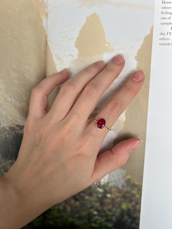 Ruby Solitaire Ring, Oval Cut Ring, July Birthstone Ring, Gold Engagement Ring, 925 Sterling Silver Ring, Promise Ring, Christmas Gift