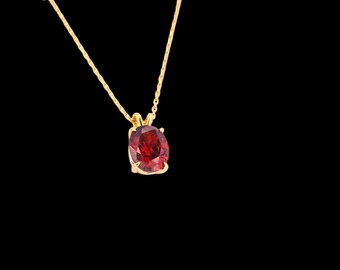 Garnet Solitaire Necklace, Oval Cut Necklace, January Birthstone Necklace, Gold Engagement Necklace, 925 Sterling Silver Necklace
