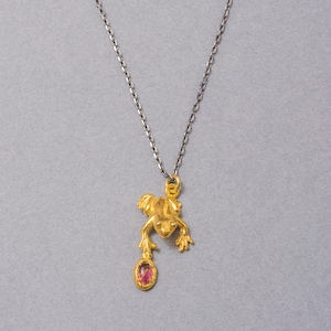 Gold-Plated Frog Necklace with Natural Pink Gemstone, Sterling Silver Frog Necklace, Frog Pendant, Elegant Frog Motif Necklace, Gift for Her