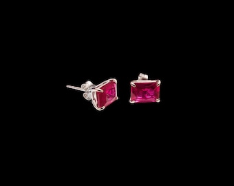 Ruby Stud Earrings, June Birthstone Earrings, Emerald Cut Earrings, Minimalist Earrings, Silver Earrings, Solid Gold Earrings