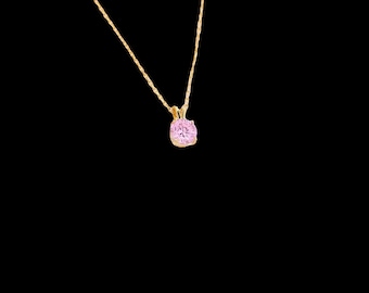 Pink Tourmaline Solitaire Necklace, Round Cut Necklace, October Birthstone Necklace, Gold Engagement Necklace, 925 Sterling Silver Necklace