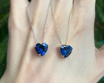 Sapphire Heart Cut Necklace, September Birthstone Necklace, Gold Engagement Necklace, 925 Sterling Silver Necklace, Valentine&#39;s Day Gift