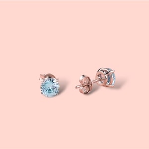 Aquamarine Stud Earrings, Round Cut Earrings, March Birthstone Earrings, Minimalist Earrings, Sterling Silver Earrings, Solid Gold Earrings