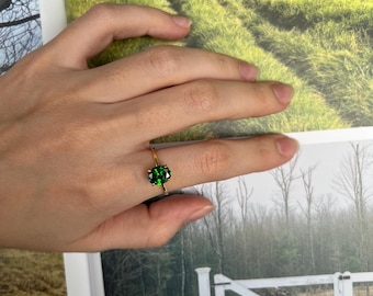 Emerald Solitaire Ring, Oval Cut Ring, May Birthstone Ring, Gold Engagement Ring, Sterling Silver Ring, Promise Ring, Christmas Gift