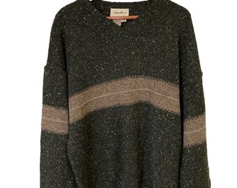 Vintage 90s Eddie Bauer Cat Sweater 1980s 1990 Birdseye Wool 