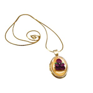 Gold Tone Enamel Painted Flower Locket Necklace 24&quot; vintage markings foreign