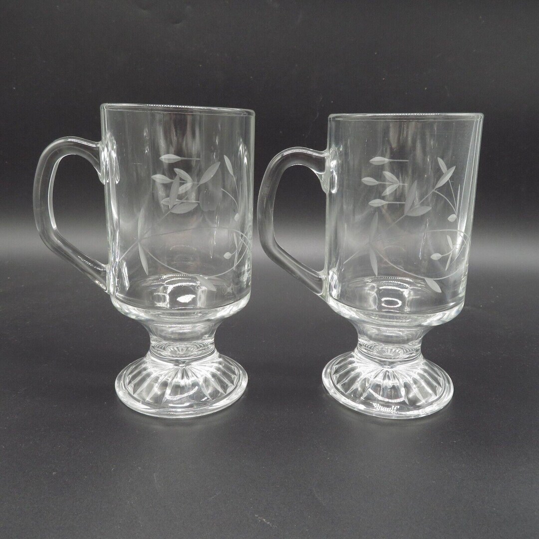 PRINCESS HOUSE Heritage Flower Cut Glass Footed Irish Coffee Mug Set of