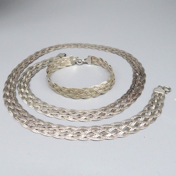 Sterl Silver 23” Woven Braided Chain Necklace and… - image 1