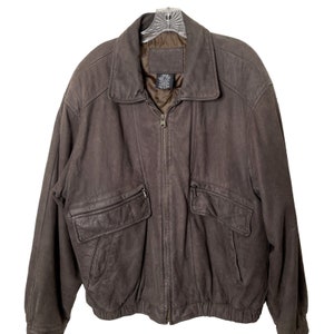 VTG Men’s St Johns Bay Bomber Jacket Sz L Soft Leather Dark Brown blanket lining