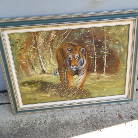 Original Tiger Oil Painting HUGE! Signed Mcdonald 43x32 Outer