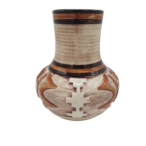 Treasure Craft Southwest Tribal Aztec Art Pottery Vase Americana Design 8 1/2”