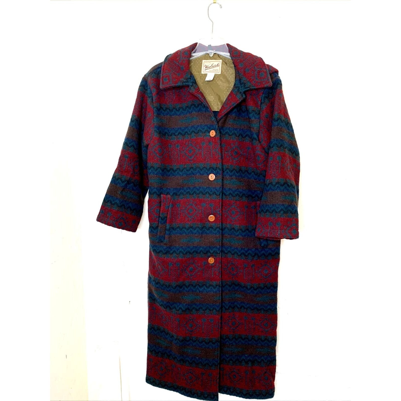 ジャケット・アウター WOOLRICH Native Pattern Wool Long Coat Woolrich Women's Full Length Wool Coat Size M Aztec Print