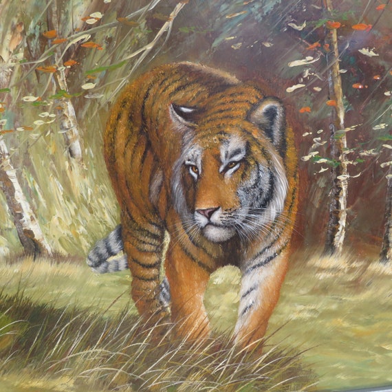Original Tiger Oil Painting HUGE! Signed Mcdonald 43x32 Outer
