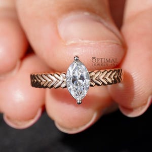 Lab Grown Diamond Engagement Ring/ 14K Solid Rose Gold Diamond Ring/ 0.75 CT Marquise Shape Diamond Ring/ Solitaire Diamond Wedding Ring