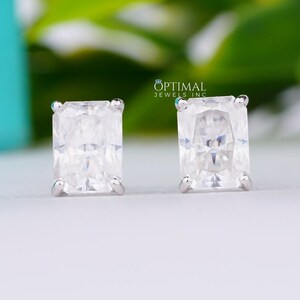 4.00 CTW Radiant Cut Colorless Moissanite Stud Earrings, 10K White Gold Screw Back Earring Radiant Moissanite Earring, Perfect Gift For Her