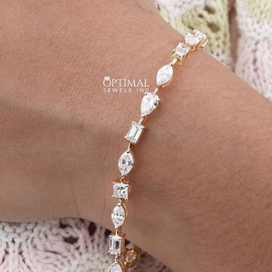 7.00 Carat E/VS2 Diamond Multi Shape Lab Grown Diamond Bracelet 14K Solid  Yellow Gold Diamond Bracelet Anniversary Gift Bracelet For Woman