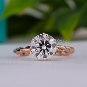 Rose Gold Twist Band Engagement Ring/ Solitaire Round Shape Diamond Ring/ Lab Grown Diamond 6-Prong Set Ring/ Minimalist Promise Gift Ring