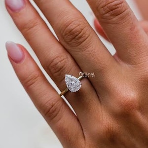2.00 Carat Pear Diamond Moissanite Ring/ Solitaire Diamond Engagement Ring/ Pear Cut Diamond Ring/ 18K Yellow Gold Ring/ Propose Ring