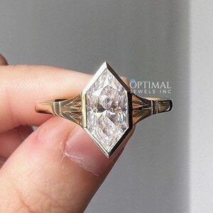 Hexagon Shape Moissanite Ring, 2.00 CTW Hexagon Cut Diamond Solitaire Engagement Ring, Bezel Set Yellow Gold Thick Band Ring, Gift For Women