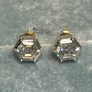 2.00 CTW Hexagon Cut Moissanite Earring, Bezel Set White Gold Earring, Hexagon Diamond Stud Earring, Everyday Wear Earring, Gift For Her