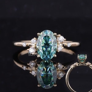 Oval Cut Green Moissanite Ring Green Oval Cut Moissanite Ring East 1.65 Ctw Cluster Moissanite Wedding Ring Diamond Engagement Ring Woman