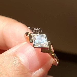 2.00 CT Solitaire Engagement Ring, Lozenge Cut Moissanite Diamond Ring, Bezel Set Yellow Gold Ring, East West Diamond Ring, Anniversary Gift