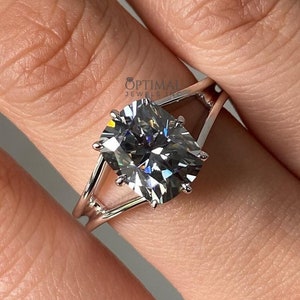 2.50 CTW Elongated Cushion Gray Moissanite Ring, Cushion Cut Grey Moissanite Ring, 14K White Gold Ring, Solitaire Engagement Ring, Gift Her