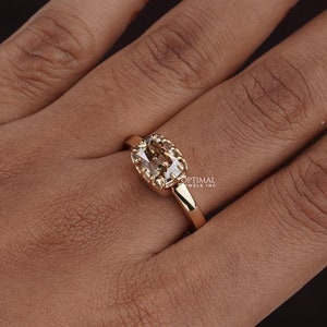 14K Solid Yellow Gold Ring/ Cushion Cut Moissanite Ring/ Champagne Moissanite Engagement Ring/ Solitaire Ring/ Unique Diamond Gift Ring