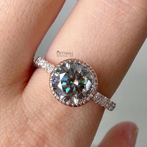 2.20 CTW Grey Moissanite Diamond Ring, Round Cut Diamond Engagement Ring, Bezel Set Ring, Gray Diamond Wedding Ring, Gift Ring For Women