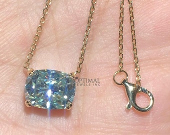 Elegant Cushion Moissanite Necklace, 2.00 CTW Cushion Cut Blue Moissanite Necklace, Yellow Gold Necklace, Perfect Anniversary Gift for Love