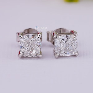 0.50 Carat IGI Certified E/VVS1/ Cushion Cut Diamond Stud Earring/ Lab Grown Diamond Earring/ White Gold Earring For Gift/ Push Back Earring