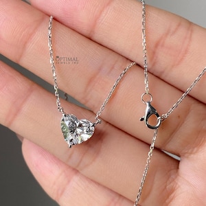 2.00 CTW Heart Cut Diamond Necklace, Heart Shape Moissanite Necklace, Solitaire Heart Diamond Pendant 18" White Gold Chain, Gift For Love