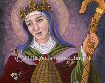 Saint Gobnait, Abigail or Deborah Patron Saint 8"x10" & 11"x14" Prints, Image From my OOAK, Acrylic Painting Signed Catholic Art,
