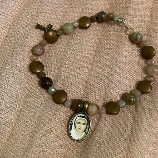 Saint Mother Thedore Guerin Foundress Bracelet Patron Saint, 10mmx14mm Glass Cabochon Setting, Jewelry, Original Image from Acrylic Painting