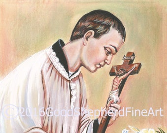 St. Aloysius Gonzaga with Crucifix Catholic Art Painting on canvas 11x 14"