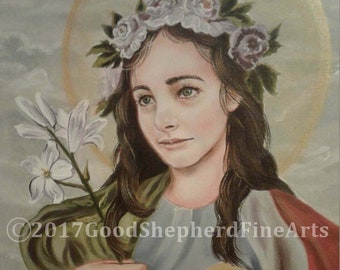 St. Rosalia of Palermo, Virgin, Hermit, Prints on 110lb White Card Stock, Catholic Art taken from my original acrylic painting Signed