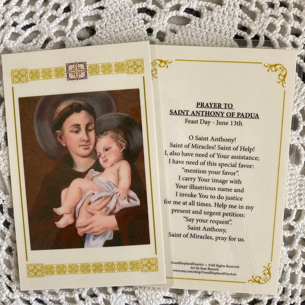 St. Anthony of Padua Laminated, Relic Card or Holy Card