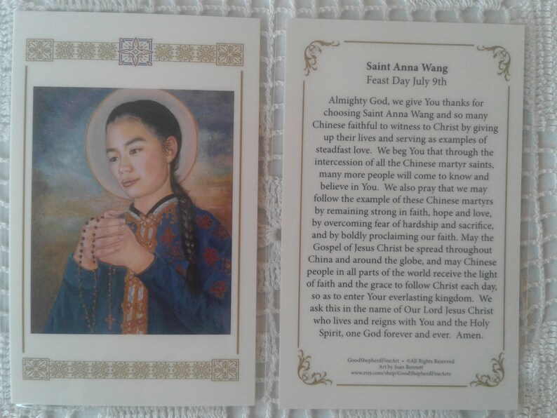 Saint Anna Wang Chineese Virgin Martyr Laminated Holy Card on Warm