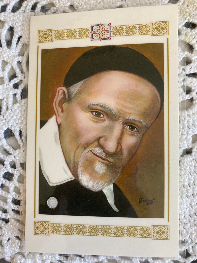 Saint Vincent de Paul Priest and Founder Laminated, Relic Card Prayer Card image 1