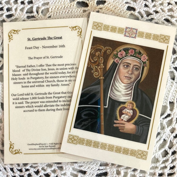 Saint Gertrude the Great Relic Card Prayer Card