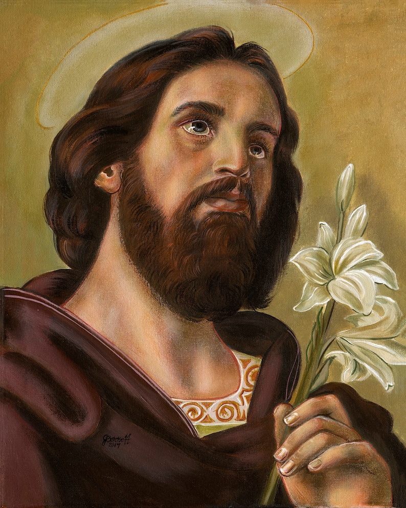 St Joseph Holding Lilies Chaste Spouse of Mary Original Etsy